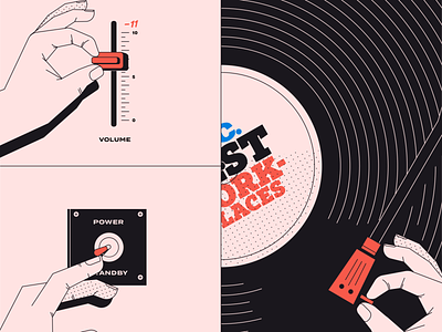 How the turn tables... black design illustration music record red retro speakers vinyl vinyl record volume