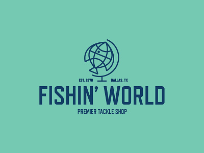 Fishin' World branding dallas fish fishing globe identity logo tackle vector world