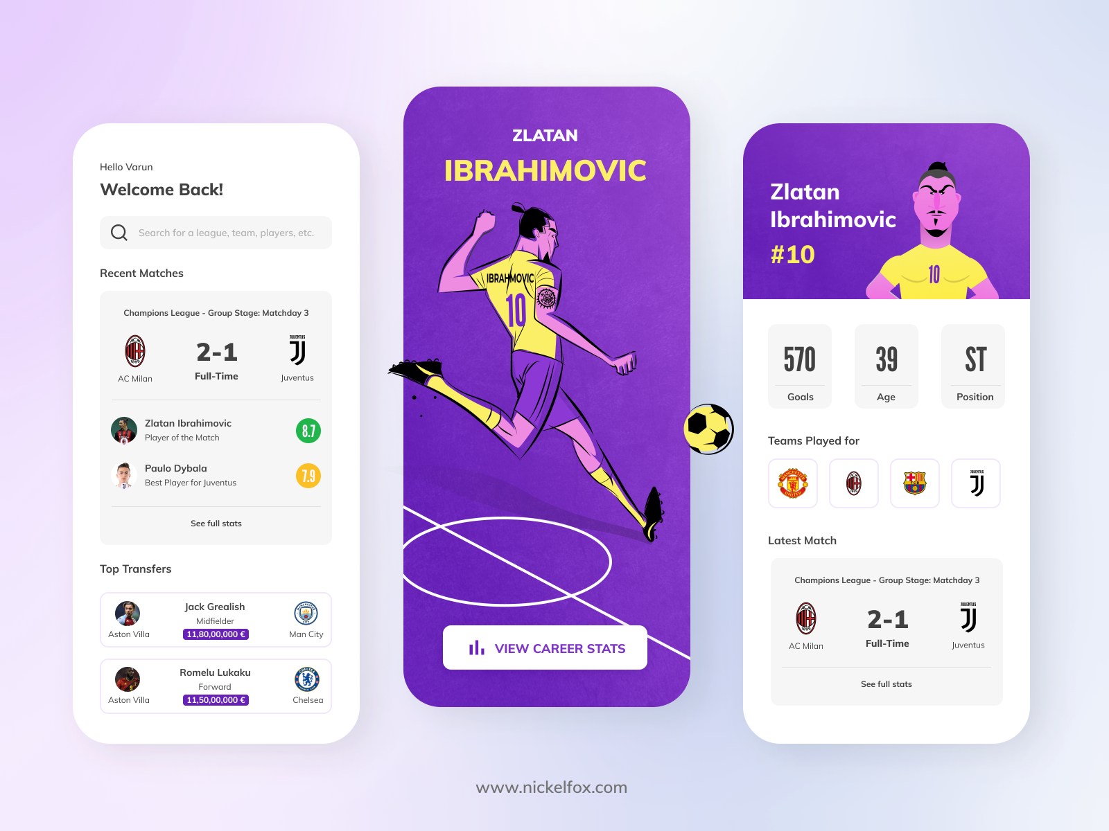 Football App Concept by Varun Darwai for Nickelfox UI/UX Design on Dribbble