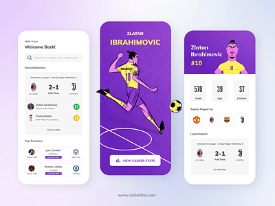 Football App Concept app branding cards design football illustration landing screen logo minimal mobile mobile app screens soccer splash screen sports typography ui ux website