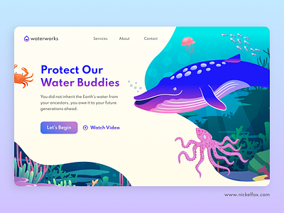 World Water Day Landing Page Concept art blue cards colorful design gradient graphic design hero section illustration landing page logo ocean typography ui ux vector vibrant water web design website