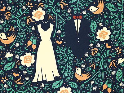 Pattern for a wedding invitation [wip] adline bird brassai bride flower garden groom invitation pattern print szende wedding