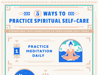 5 Ways to Practice Spiritual Self-care [ infographic design ] brassai cleanse community design energy health illustration meditation nature peaceful self care spiritual szende vector yoga