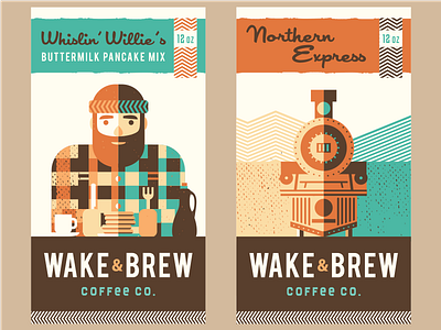 Wake & Brew Coffee Co. [ Label Designs ] adline bear brassai coffee eagle express label lumberjack package design pancake print train