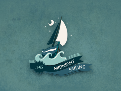 Midnight Sailing adline boat brassai design midnight moon night sailing.logo sea vector