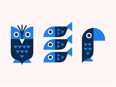Owl Fish Parrot [illustration] animal bird fish geometric nature owl parrot print