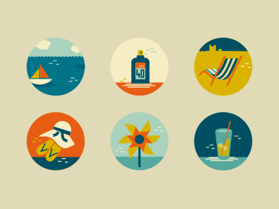 Summer/Seaside (icons) adline boat brassai hat holiday ice icon design icons illustration sand sea seaside summer sun suncream