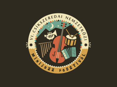 Mini Jazz Festival logo design adline brassai szende logo design emblem jazz music festival fun night moon star logo designer musical instruments accordion drum