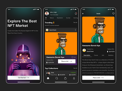 NFT App Exploration android app auction crypto cryptocurrency defi ios app ios ui mobile ui nft nft app nft marketplace nft mobile app nft mobile design nft ui design nft ux design ui app web 3 web3