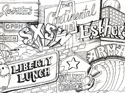 Austin, TX armadillo austin illustration lettering texas