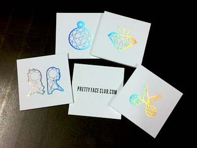 Pretty Face Club Business Cards branding business card cards foil holographic icons illustration logo