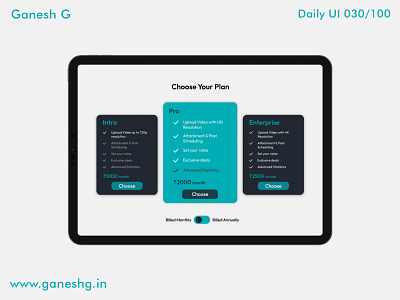 Pricing Plans Screen