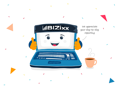 Bizixx "Project Management System" bizixx branding character design fatbit graphic icon illustration laptop project management system smiling laptop vector