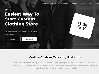 Stitch - Custom Clothing Online Store black branding clothing custom design design grey inner online page page design product stitch store suit tailor typography ui ux web white