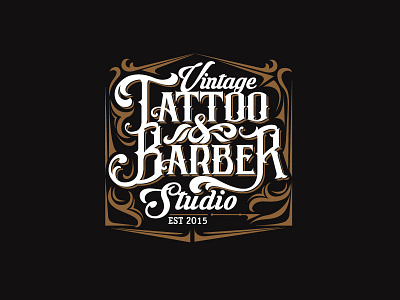 Vintage tattoo & Barber studio barber frame lettering old retro school shop studio tattoo type vintage