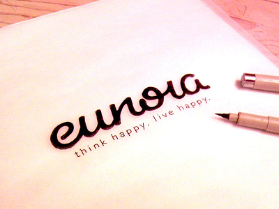 Think Happy Thoughts! black eunoia hand drawn happy ink logo