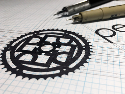 Pedal Fit creation gear logo pen pencil sketch