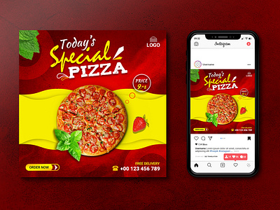 Pizza food social media banner post template.