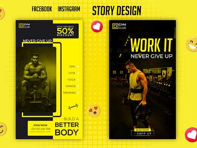 Gym Club social media story design.