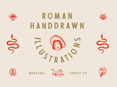 Roman Handdrawn #1 Shoot 1 badge design branding greece handdrawn illustration illustration pack old roman snake sun vintage