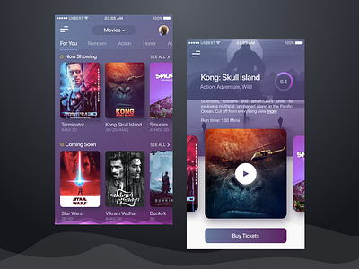 Movies App Concept app booking cinema gradient iphone movies purple saudi tickets ui