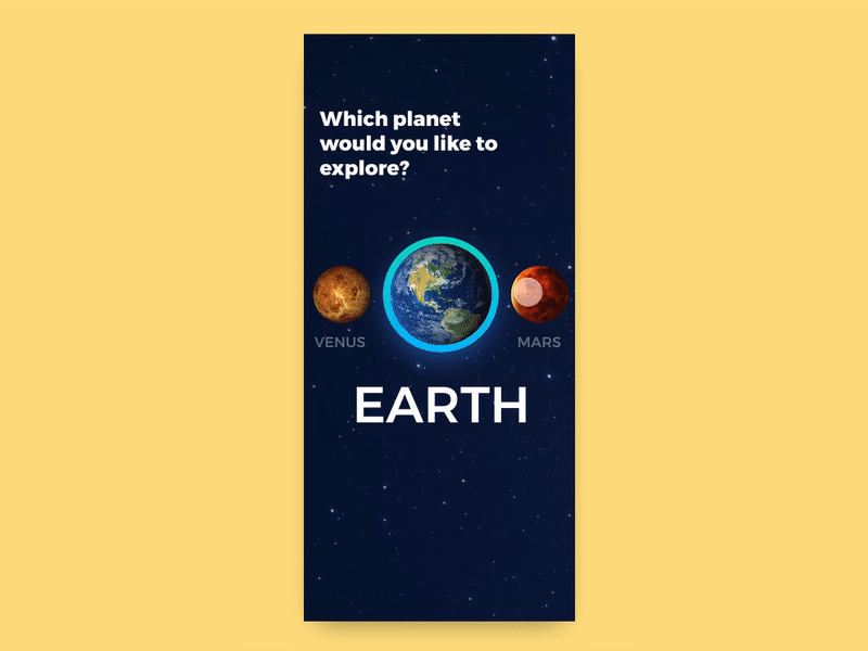 Explore Planets animation app earth galaxy interaction mars planet space stars ui ux