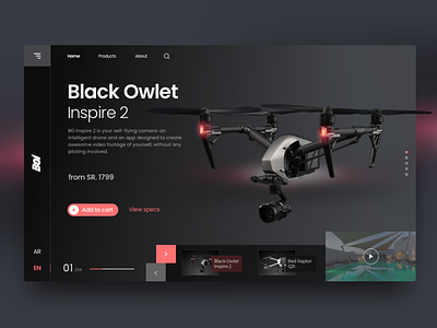 Black Owlet Inspire black concept desktop drone landing page owlet product web website