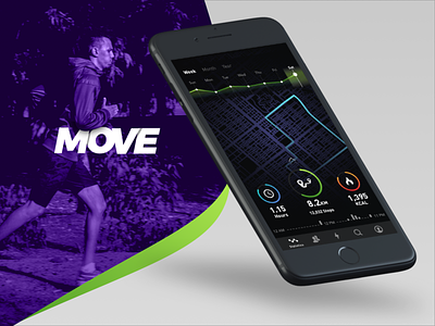Move 🏃‍♂️🏃‍♀️ (Fitness Tracker) active calories chart dark distance fitness fitness app friends ios map places route run speed sport statistice track ui ux walk