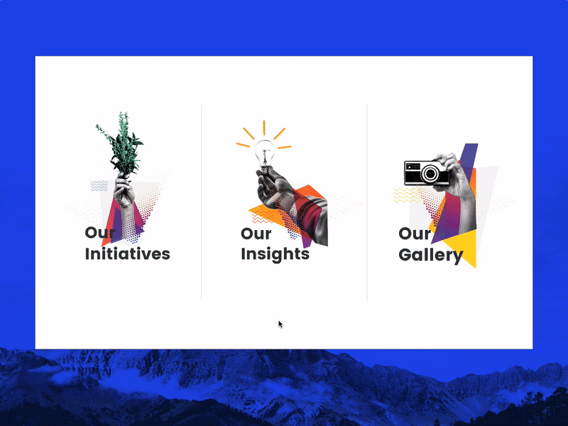 Our Initiatives animation blue card colorful colors invisionstudio list popup ux web