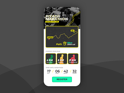 Marathon App Design app design fitness ios iphone ksa marathon riyadh run running saudi sports ui usability user experience ux visual design
