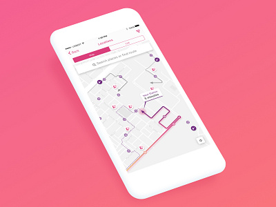 Shuttles tracking UI concept bus dropoff iphone map pickup pink route search shuttles stc tracking
