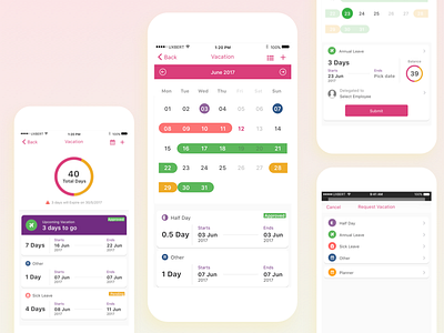Vacation manager UI concept calendar days iphone leave list request team vacation