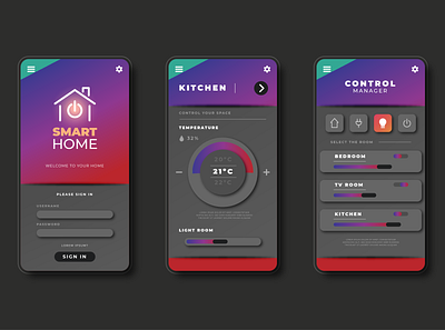 Dark Themed Smart Home management app ui