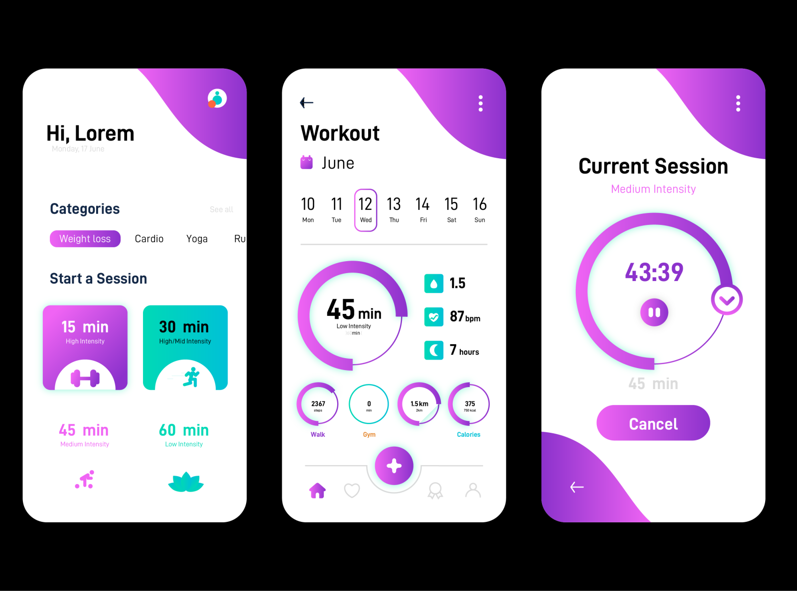 Workout Tracker app UI by Navaneetha Krishnan Ramachandran on Dribbble