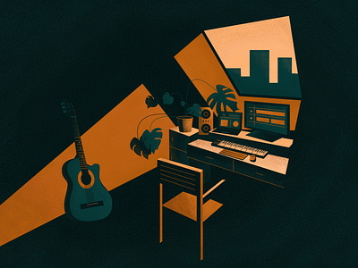 Home music studio. Flat vector illustration.