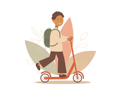 Back to school adobe illustrator autumn back to school character children flat illustration kid kids leaves school scooter vector