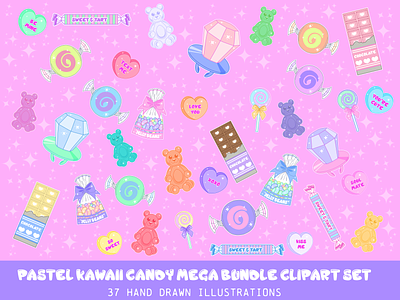 Pastel Kawaii Candy Mega Bundle Clipart Set 2d illustrator candy clipart