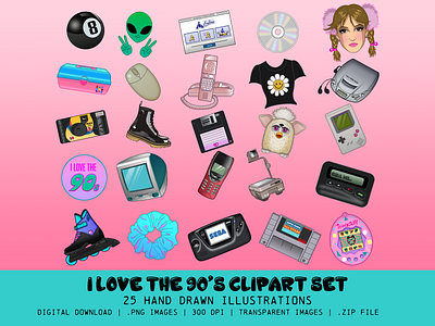 I Love The 90's Clipart Set 2d illustrator clipart logo logo design logos