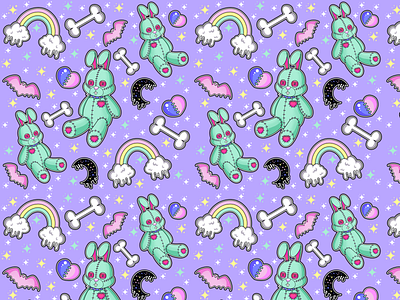 Pastel Goth Bunny Surface Pattern Design 2d illustrator pattern design surface design textile design