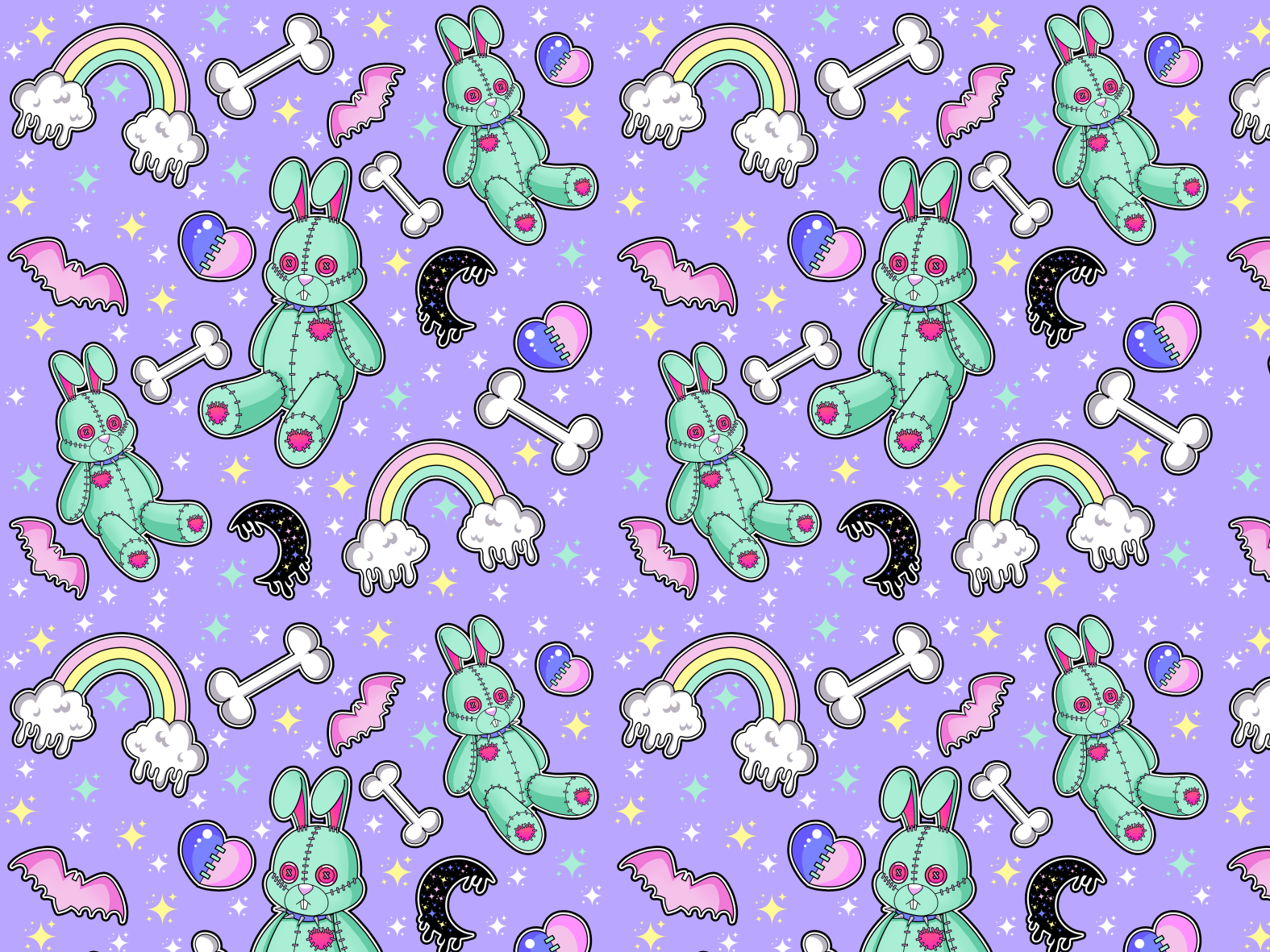Pastel Goth Bunny Surface Pattern Design by Klaryssa Nicole Korol on