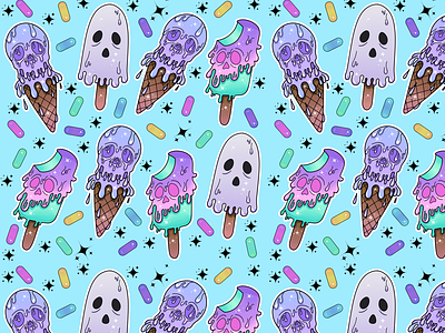 Creepy Cute Ice Cream Surface Pattern Design