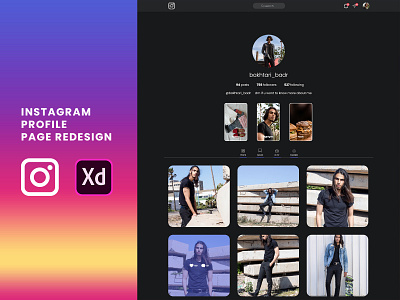 Instagram Profile Page Redesign adobe xd design flat mobile app ui ui kit ux web webdesign website design