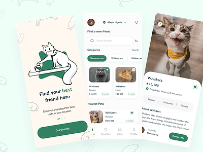Pet adoption app cats design landing page mobile ui ux