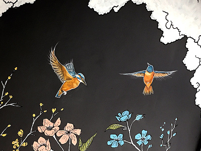 Kingfisher Mural for Local Watering Hole fauna flora graphics mural nature painting playitagainme samcoxon