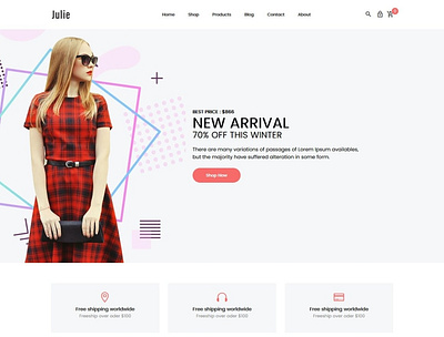 Fashion Shopify Theme Julie 3d accessories animation blog page branding design ecommerce graphic design icon illustration illustrator logo motion graphics social media theme typography ui ux vector website theme