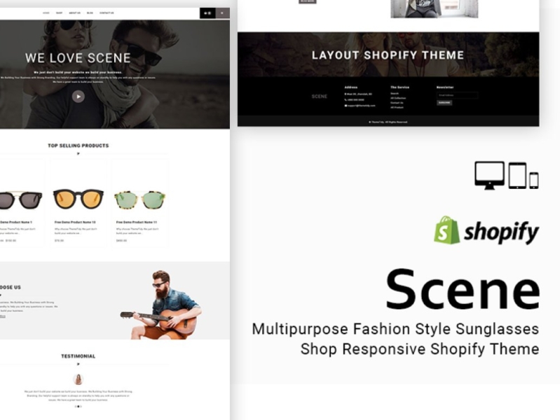 Scene Sunglasses Shop Shopify Theme 3d animation branding design fashion theme graphic design icon illustration illustrator logo motion graphics responsive design responsive layout shopify shopify theme theme typography ui ux vector