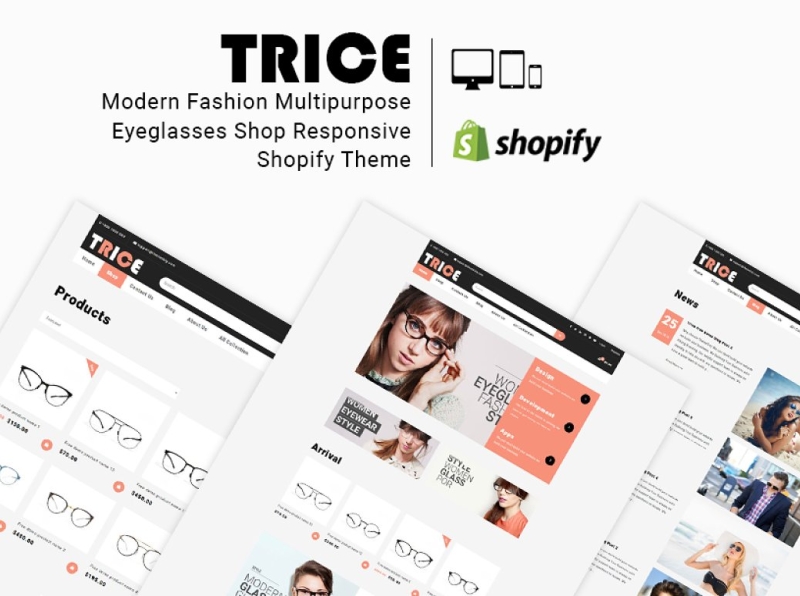 Trice Eyeglasses Shop Shopify Theme 3d animation branding design eyeglasses fashion fashion shopify theme graphic design icon illustration illustrator logo motion graphics responsive shopify theme typography ui ux vector