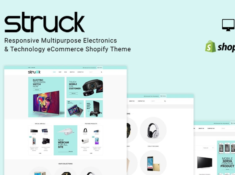Struck Electronics Shopify Theme 3d animation branding design electronics graphic design icon illustration illustrator logo motion graphics shopify shopify theme struck struck electronics theme typography ui ux vector