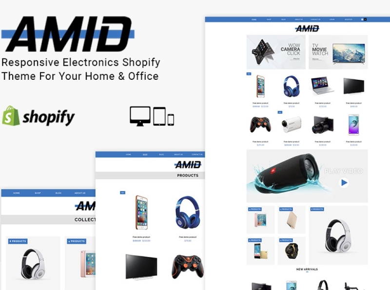 Amid Electronics Shopify Theme 3d animation branding design electronics electronics shopify theme graphic design icon illustration illustrator logo motion graphics responsive responsive shopify theme shopify theme typography ui ux vector