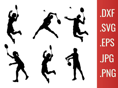 Badminton players silhouettes bundle 3d animation bitmap branding design graphic design icon illustration illustrator imagine logo motion graphics photoshop silhouettes transparent typography ui ux vector vector graphics